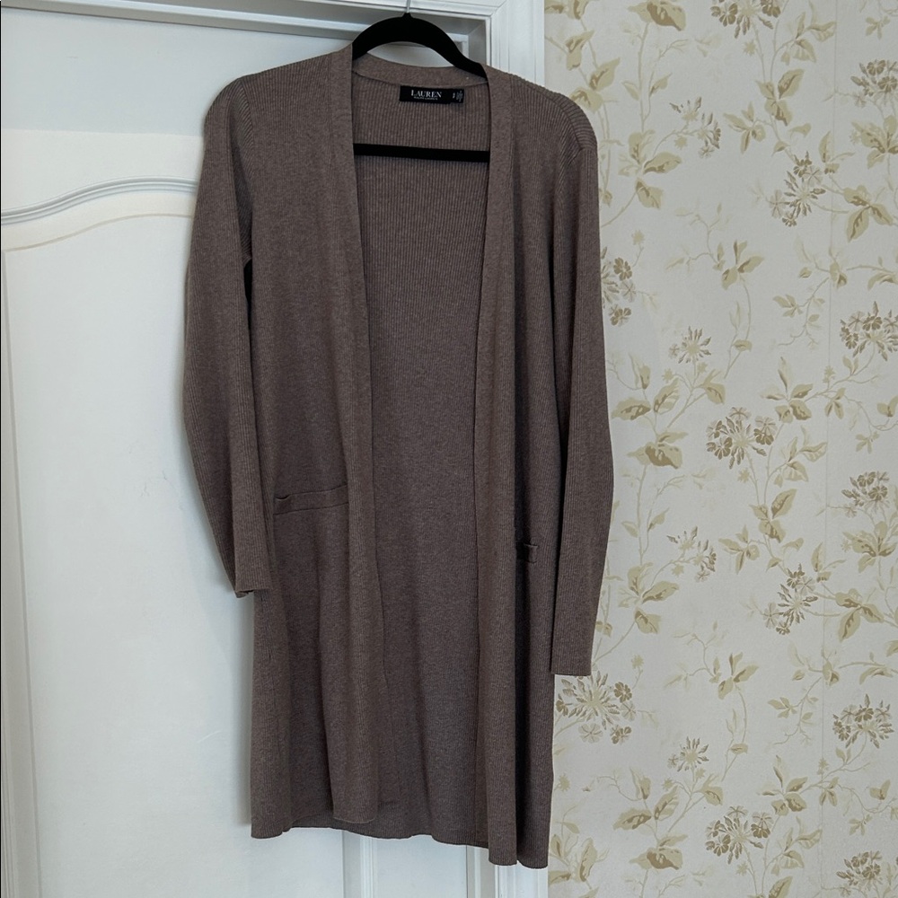 Lauren Ralph Lauren Taupe Open-Front Long Cardigan size S